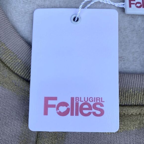 NWT New Blugirl Folies Beige w/Gold Logo Sweater Dress. Size 42 (US Medium) - Picture 6 of 11